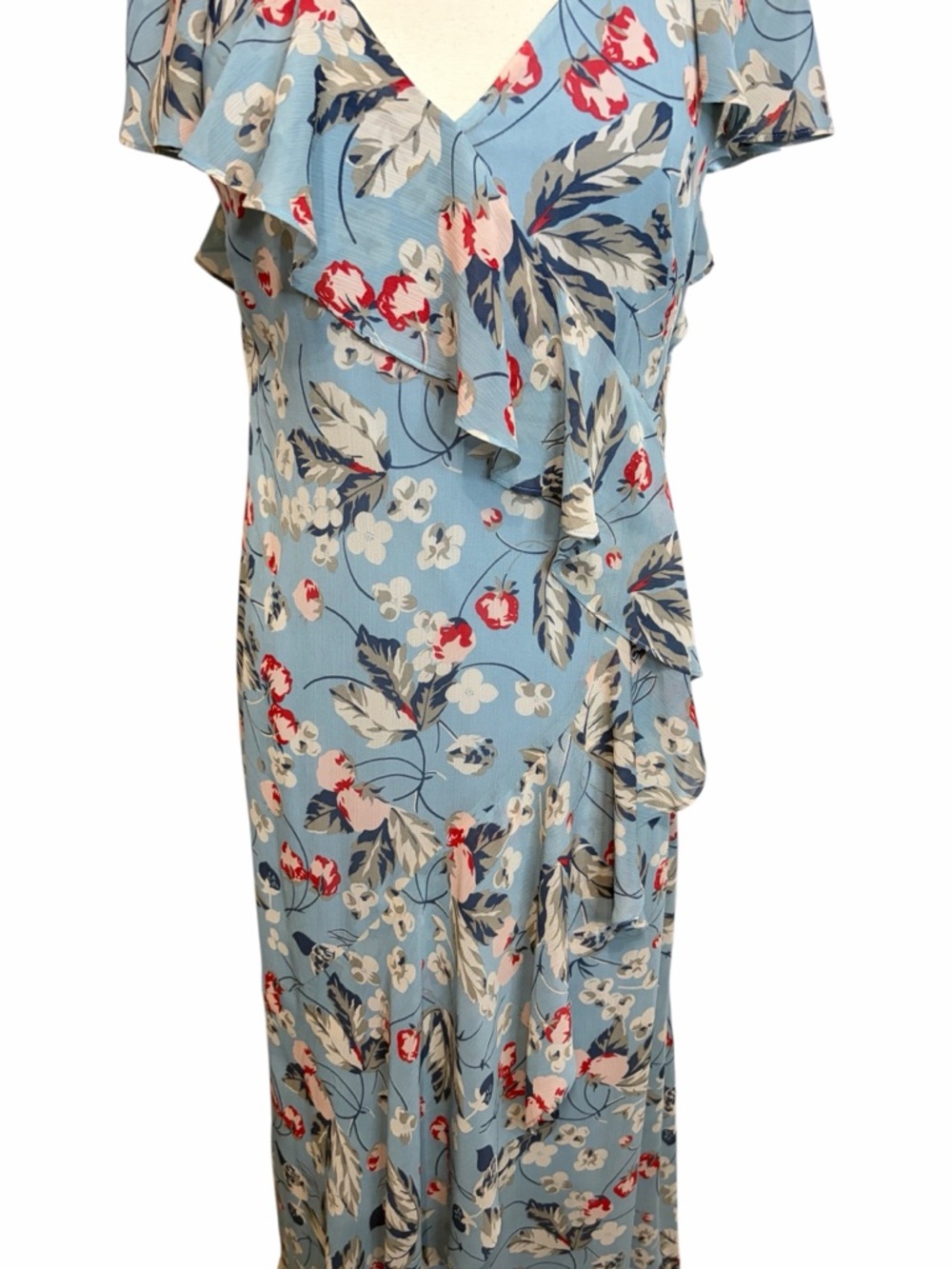 LAUREN RALPH LAUREN Black Label Floral Ruffle-Trim Georgette Gown, Size 8 - Picture 4 of 15